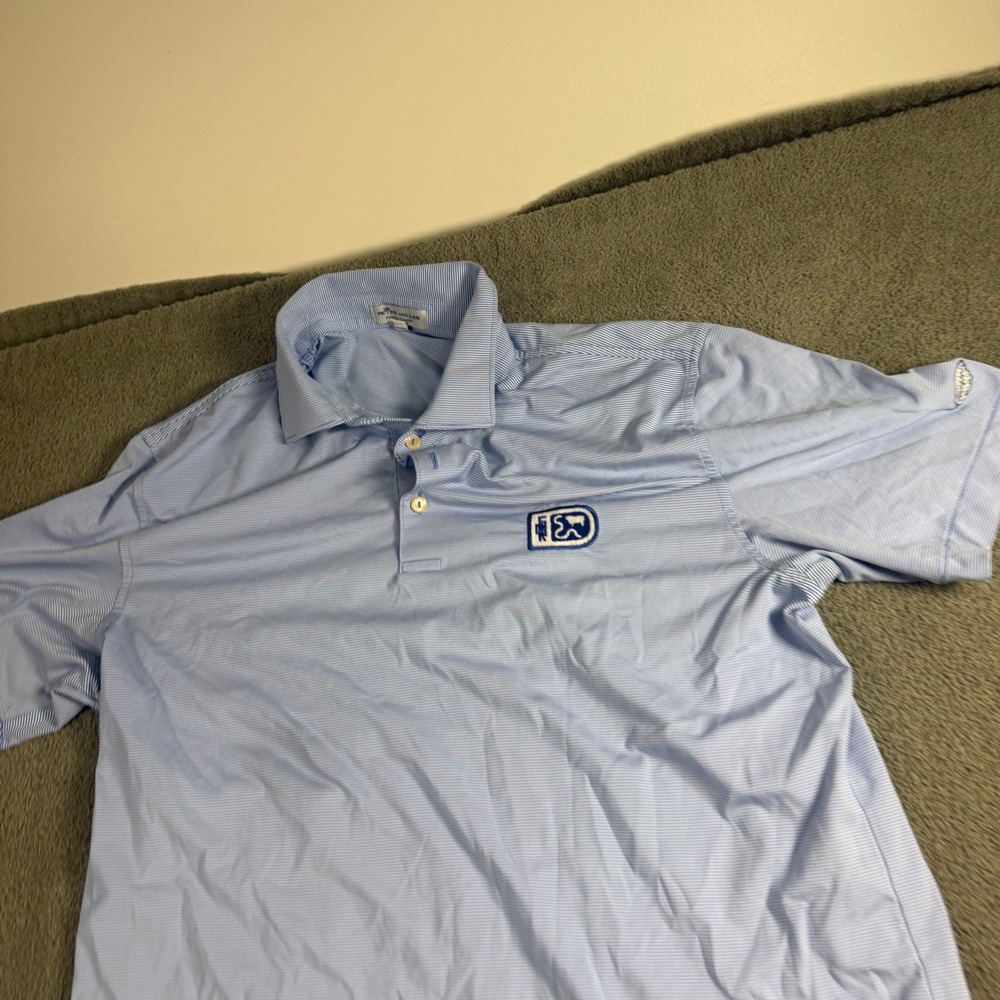 Peter Millar Summer Comfort Mens Medium Blue White Stripe Golf Polo Shirt 9710